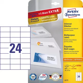 Zelfklevende etiketten Avery Zweckform 6173 rechthoekig permanent wit — 720 stuks