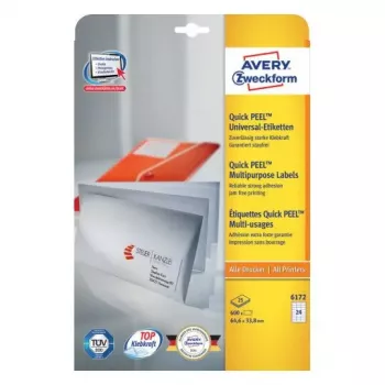 Zelfklevende etiketten Avery Zweckform 6172 — rechthoekig, permanent, wit, 600 stuks