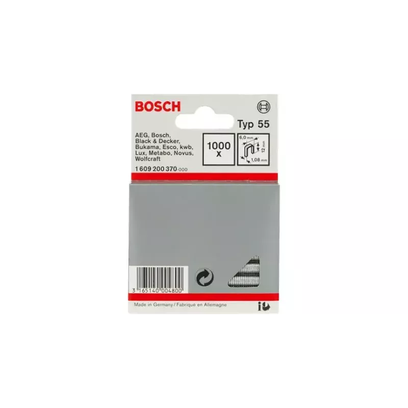 Bosch Type 55 Nietjes 12/6 mm, 1000 stuks