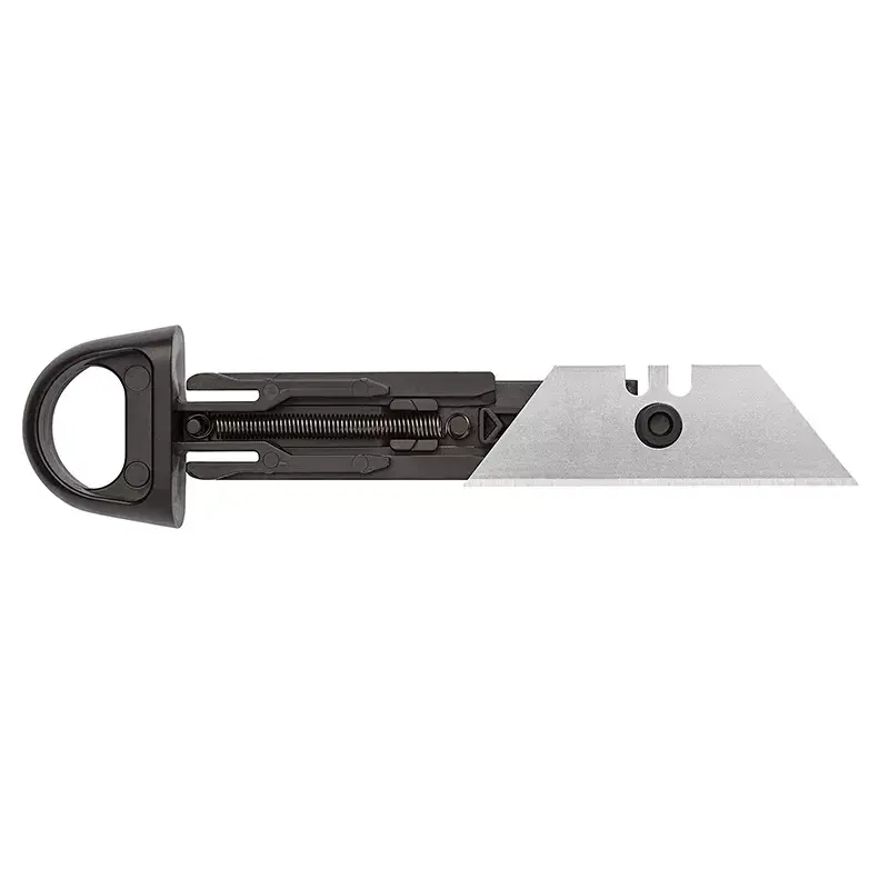 WEDO 78820 cuttermes voor linkshandigen, trapeziumvormig mes, metalen behuizing, incl. 2 mesjes, zwart/zilver