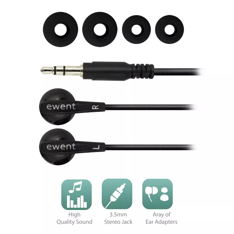 Ewent EW3584 hoofdtelefoon/headset bedraad in-ear muziek zwart