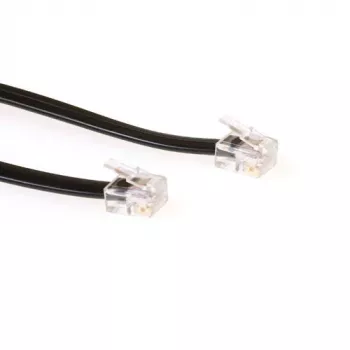 ACT zwarte platte telefoonkabel van 5 meter met RJ12-stekkers, 5 m, RJ-12, RJ-12, male, male, zwart
