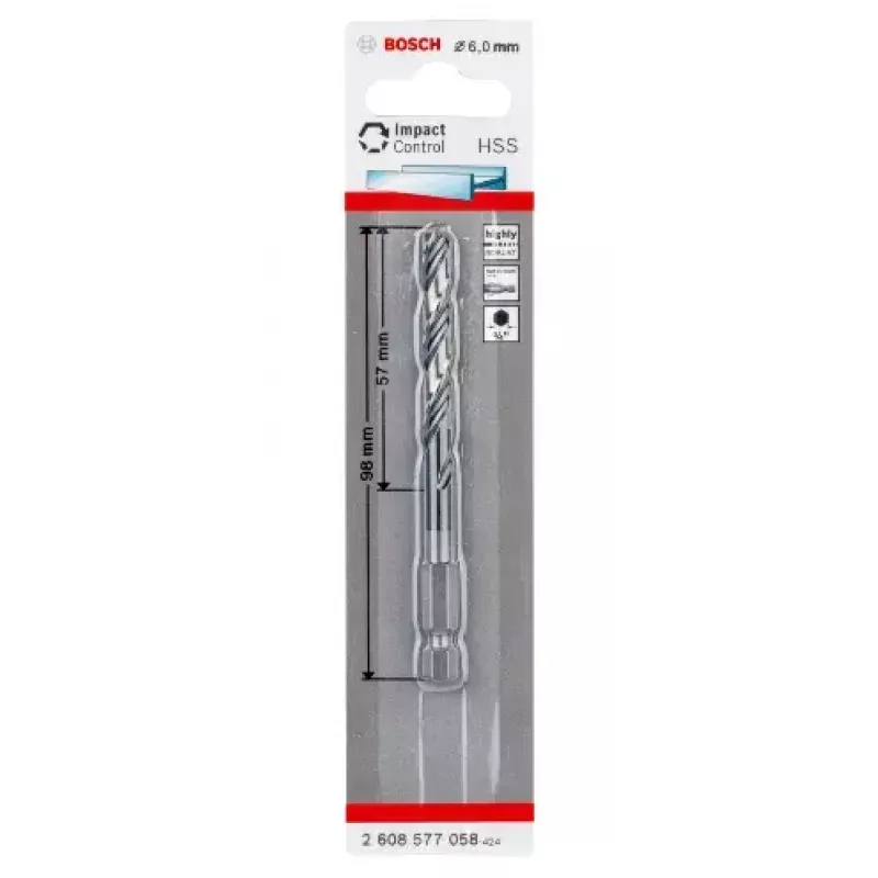 Bosch 2608577058 Metaalspiraalboor 6 mm, totale lengte 98 mm