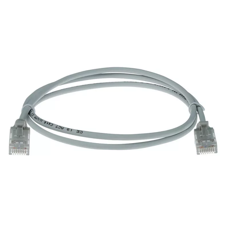 ACT Grijs 10 meter LSZH U/UTP CAT6 datacenter slimline patchkabel met trekontlasting en RJ45-stekkers
