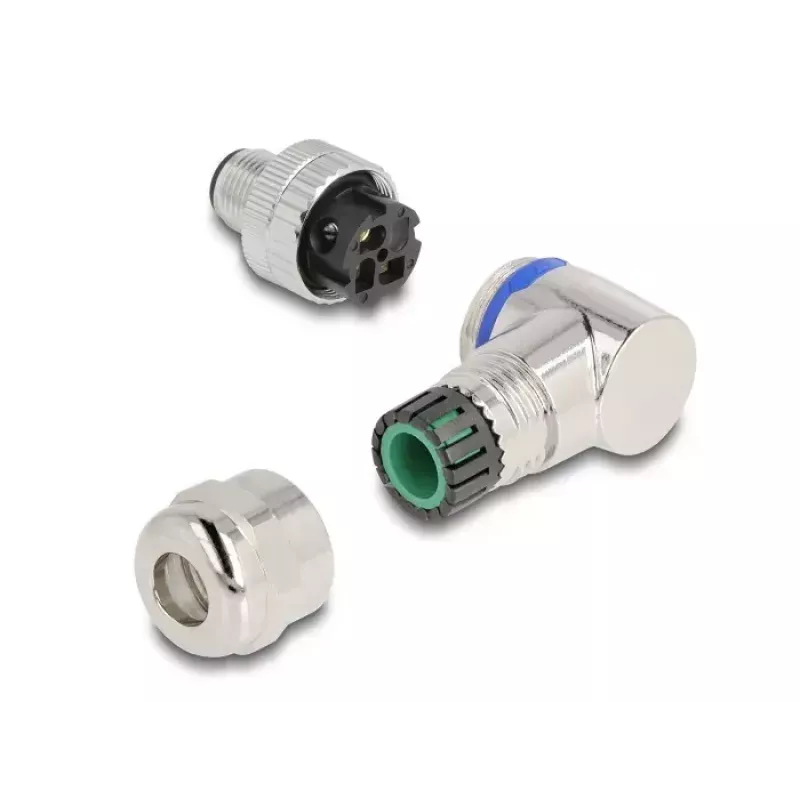 DeLOCK M12 connector A-gecodeerd 3-polig stekker 90° haaks metaal