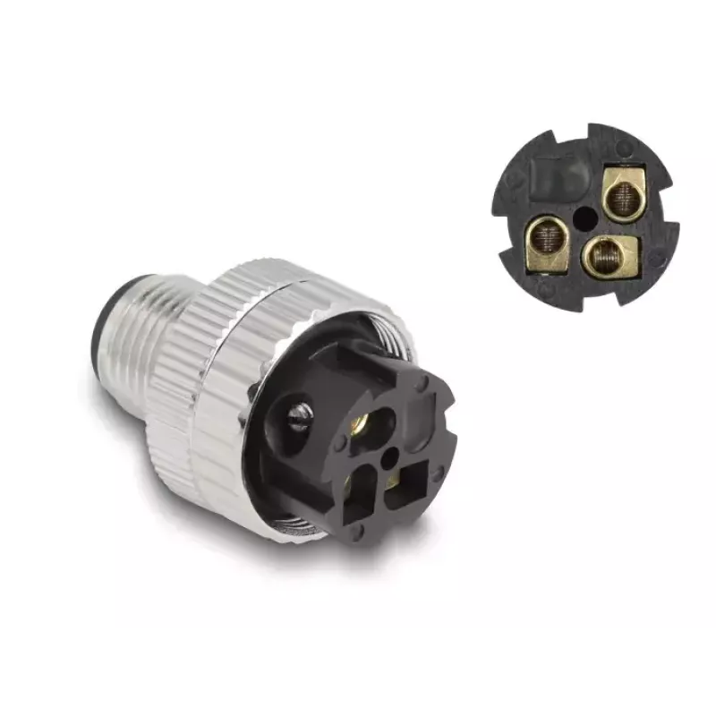 DeLOCK M12 connector A-gecodeerd 3-polig stekker 90° haaks metaal