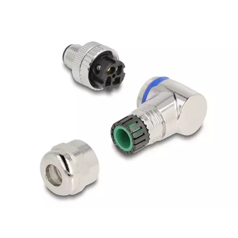 DeLOCK M12 connector A-gecodeerd 4-polig stekker 90° haaks metaal