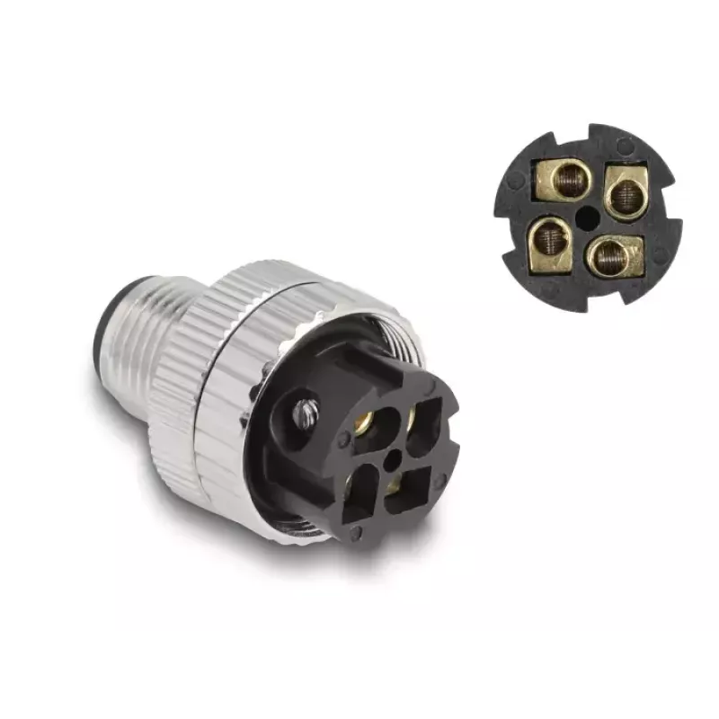 DeLOCK M12 connector A-gecodeerd 4-polig stekker 90° haaks metaal