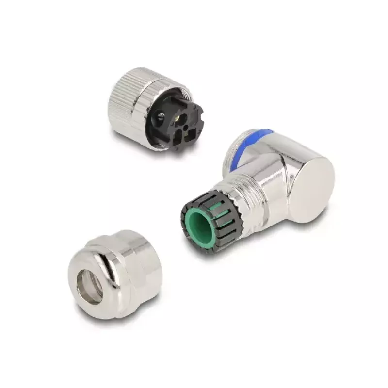 DeLOCK M12 connector A-gecodeerd 3-polig bus 90° haaks metaal