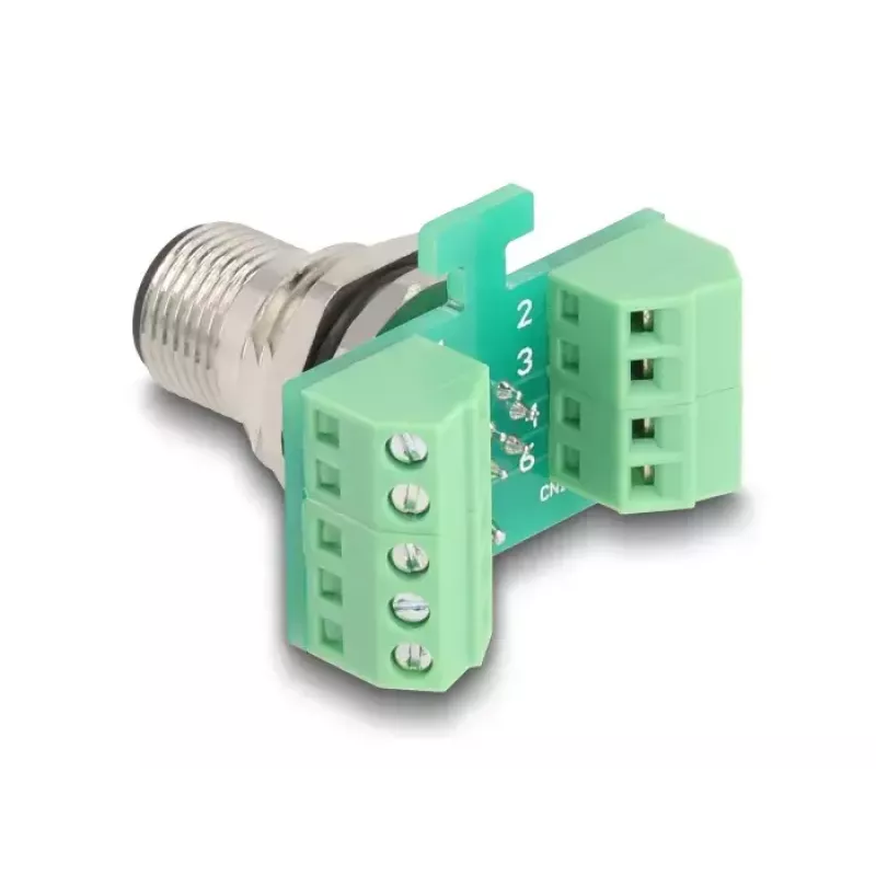DeLOCK M12 transfermodule-adapter 8-polig A-gecodeerd stekker naar 9-polige klemmenstrook