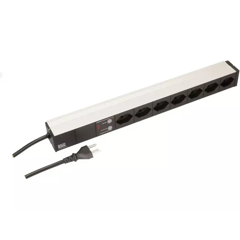 Stroomverdeeleenheid Max Hauri AG 107750 7 AC-stopcontacten 1U zwart zilver