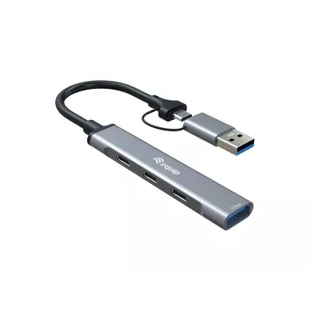 USB 3.2 Gen 1 4-poorts hub EQUIP — 3× USB-C + 1× USB-A, 5 Gbit/s, aluminium, grijs