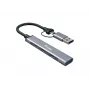 USB 3.2 Gen 1 4-poorts hub EQUIP — 3× USB-C + 1× USB-A, 5 Gbit/s, aluminium, grijs