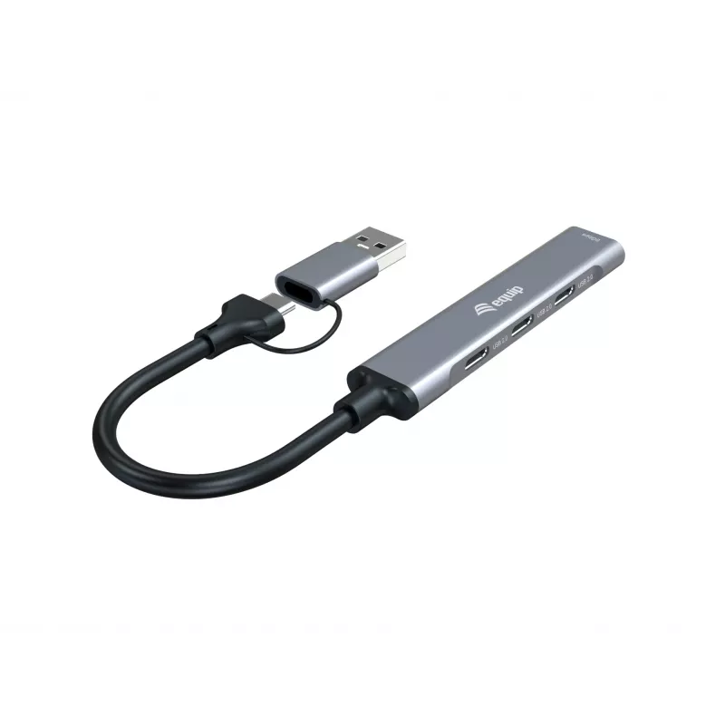 USB 3.2 Gen 1 4-poorts hub EQUIP — 3× USB-C + 1× USB-A, 5 Gbit/s, aluminium, grijs