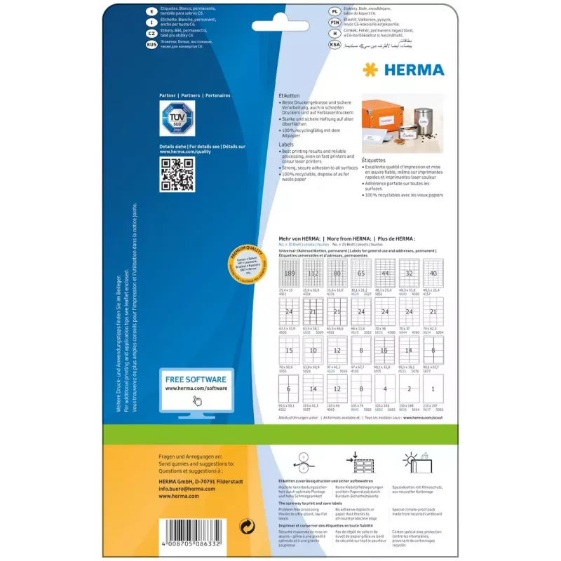 Zelfklevende printeretiketten HERMA Labels Premium A4 66x33,8 mm