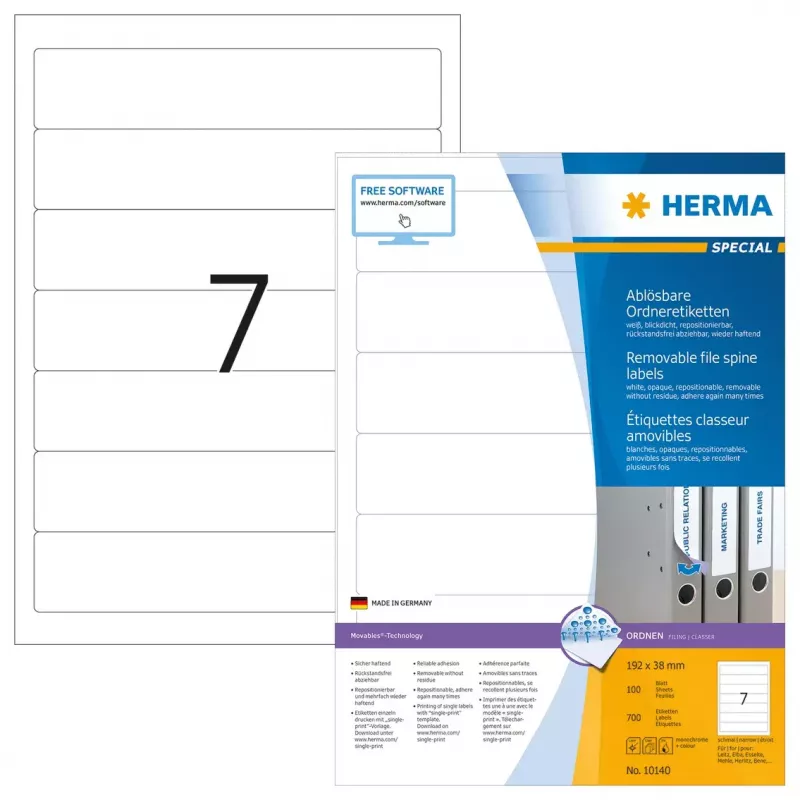 Herbruikbare archiefetiketten HERMA A4 192x38 mm wit 700 stuks