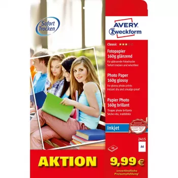 Glanzend papier Avery Classic Inkjet DIN A4 160g