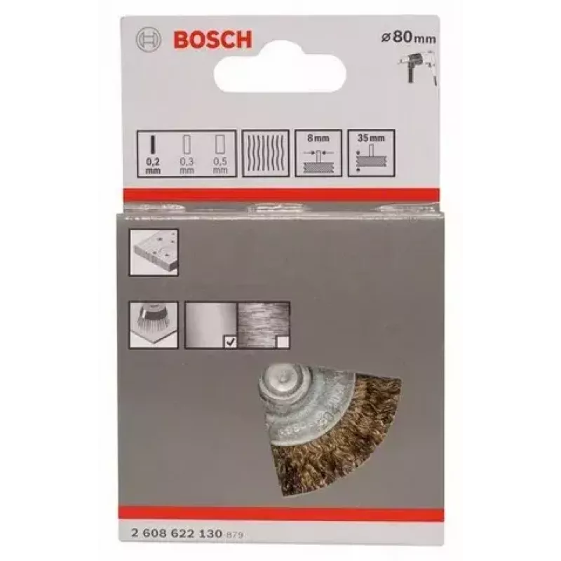 Bosch 2 608 622 130 komborstel, gegolfde messingkleurig gecoate draad, 80 mm, 6 mm schacht