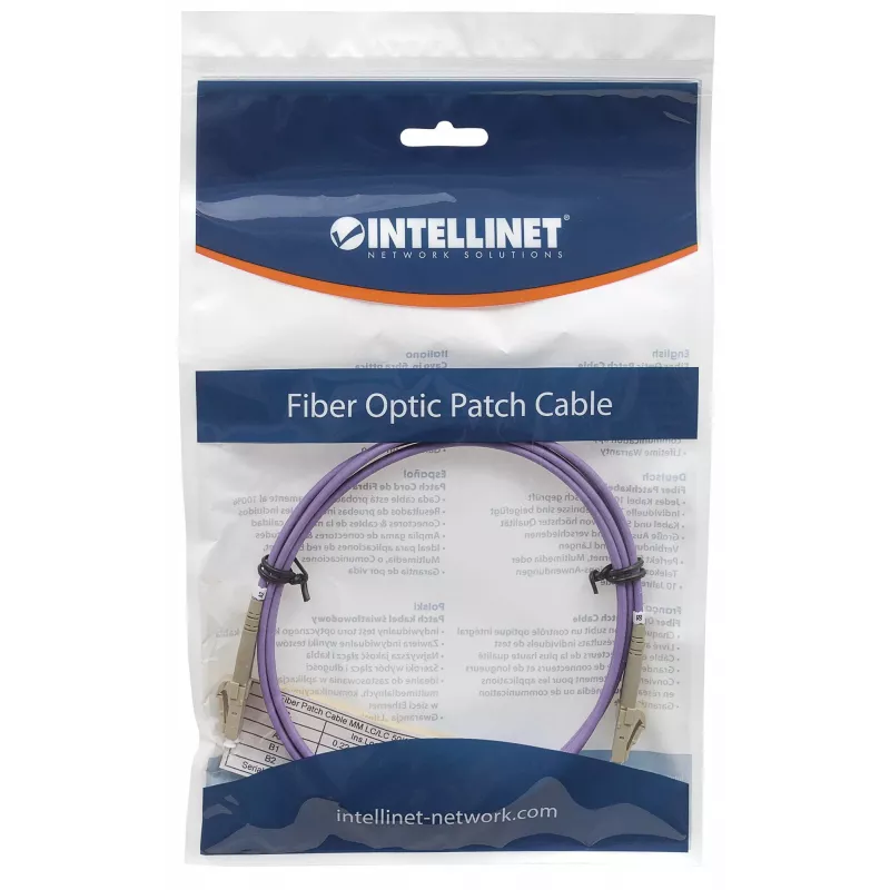 Intellinet glasvezel-patchkabel, OM4, LC/LC, 1m, violet, duplex, multimode, 50/125 µm, LSZH, glasvezel, levenslange garantie