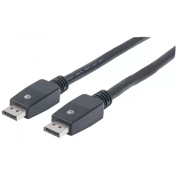 Manhattan DisplayPort 1.1-kabel, 4K@60Hz, 10 m, stekker naar stekker, met vergrendeling, volledig afgeschermd, zwart, levenslange garantie