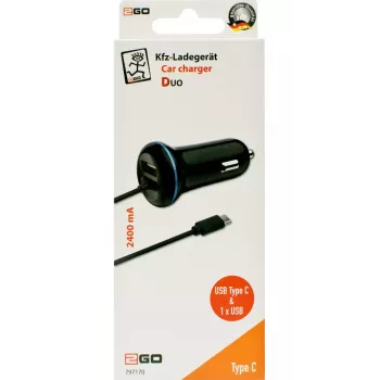 Mobiele oplader 2GO 797170 universeel zwart sigarettenaansteker auto 12/24V USB 1,4m