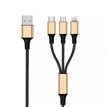 USB-kabel 2GO 797152 3m USB B USB C/micro-USB B/Lightning zwart goud