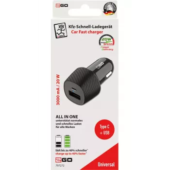 Oplader voor mobiele apparaten 2GO 797272 universeel zwart snelladen auto