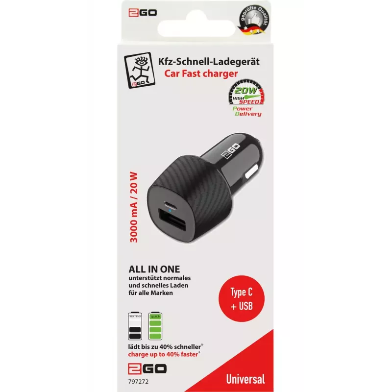 Oplader voor mobiele apparaten 2GO 797272 universeel zwart snelladen auto