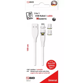 USB-kabel 2GO 797317 1m USB B USB C/micro-USB B/Lightning wit