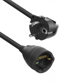 ACT stroomverlengkabel CEE 7/7 stekker (haaks) - CEE 7/7 bus zwart 10 m