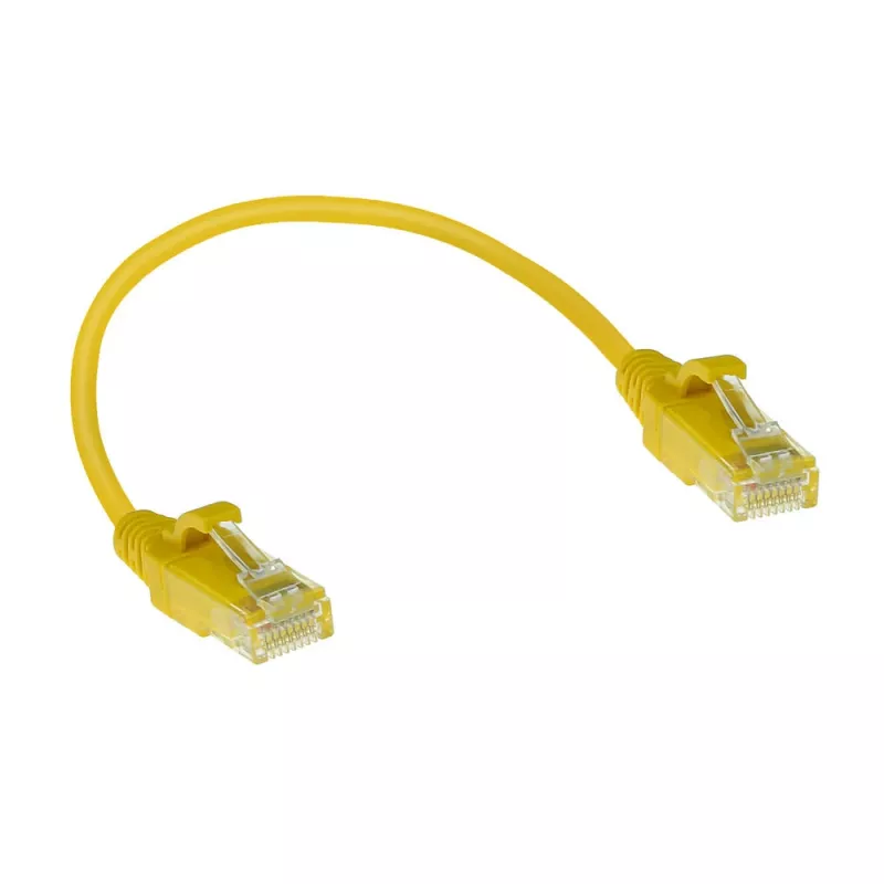 ACT geel 0,15 m LSZH U/UTP CAT6 datacenter-slimline-patchkabel, rastnasenfrei met RJ45-stekkers