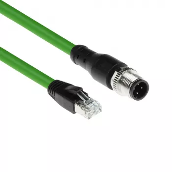 ACT Industrial 1,50 meter sensorkabel M12D 4-polig stekker haaks naar RJ45 stekker, Superflex Xtreme TPE-kabel, afgeschermd
