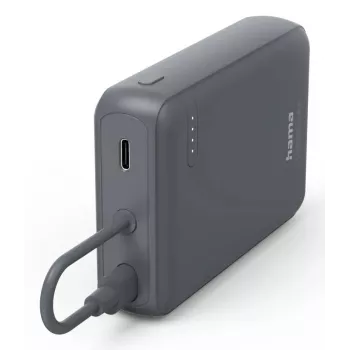 Hama 'Travel' powerbank met kabel, 10.000 mAh, 2 uitgangen: 2x USB-C, antraciet