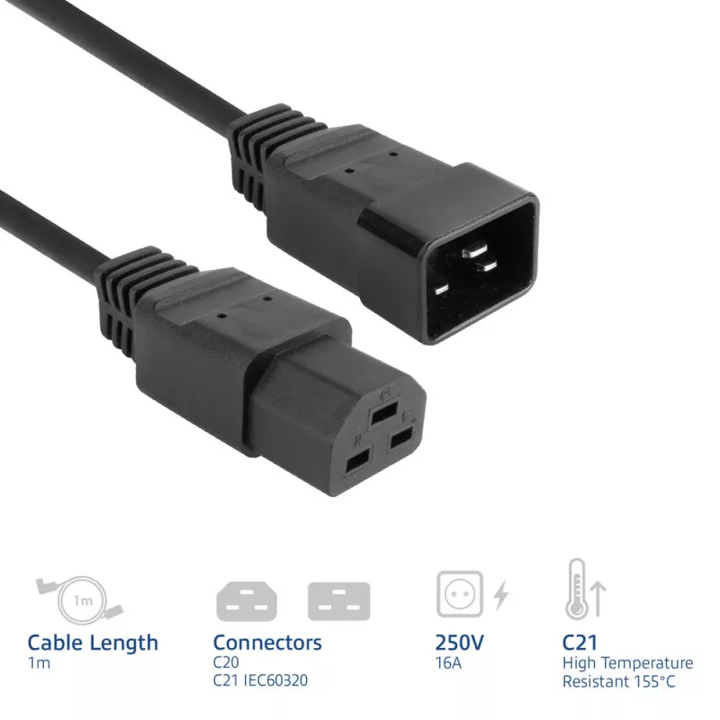 Netkabel ACT C20–C21 IEC60320 zwart 1 m, 250 V 16 A