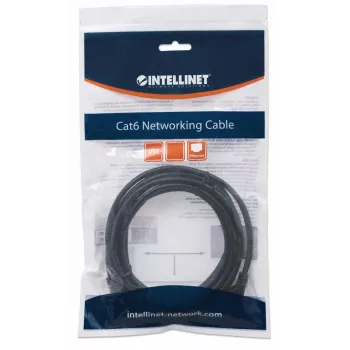 Intellinet netwerk-patchkabel, Cat6, 2 m, zwart, CCA, U/UTP, PVC, RJ45, vergulde contacten, zonder vergrendeling, trekontlasting, levenslange garantie