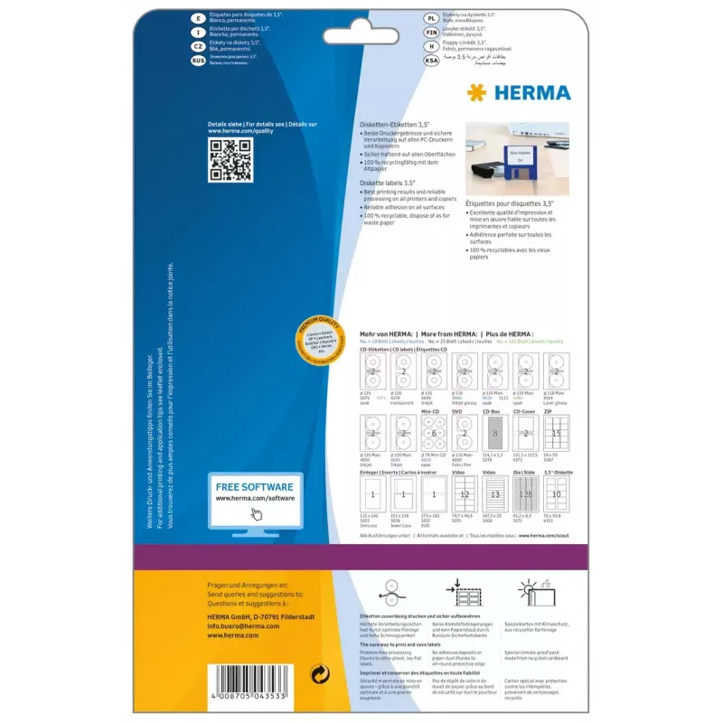 Zelfklevende printeretiketten HERMA diskette-etiketten 3,5 inch