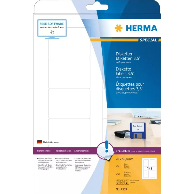Zelfklevende printeretiketten HERMA diskette-etiketten 3,5 inch