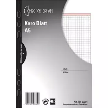 Avery Zweckform Chronoplan 50304 geruite inlegvellen voor A5-planner, 50 vellen, 80 g/m²