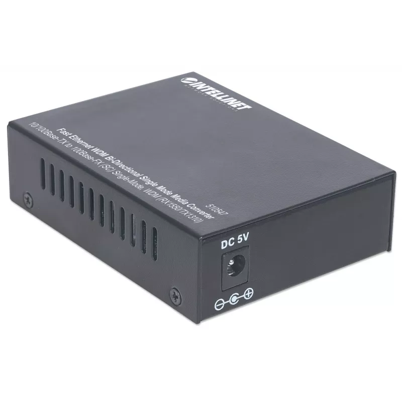 Intellinet 510547 Fast Ethernet WDM bidirectionele mediaconverter, 10/100Base-TX naar 100Base-FX (SC) singlemode, 20 km (12,4 mi), Rx1550/Tx1310 nm