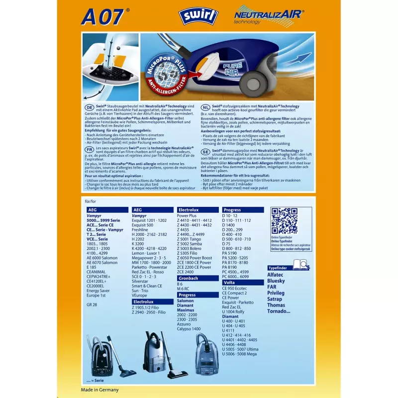Stofzuigerzak Swirl A 07 NeutralizAir cilindervacuüm