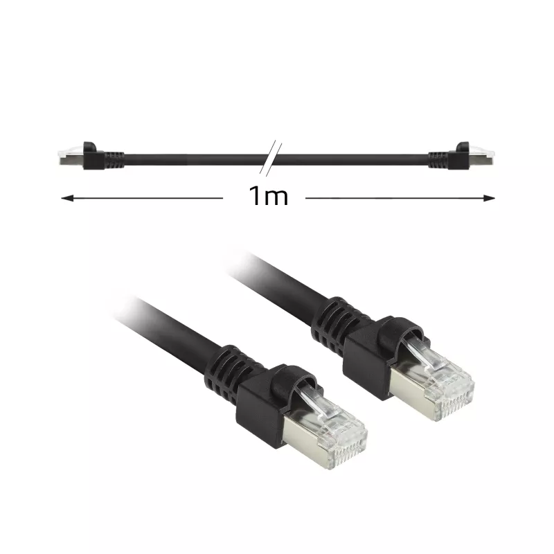 ACT zwart 1 meter S/FTP CAT7 PUR flex patchkabel snagless met RJ45-stekkers (CAT6A-compatibel)