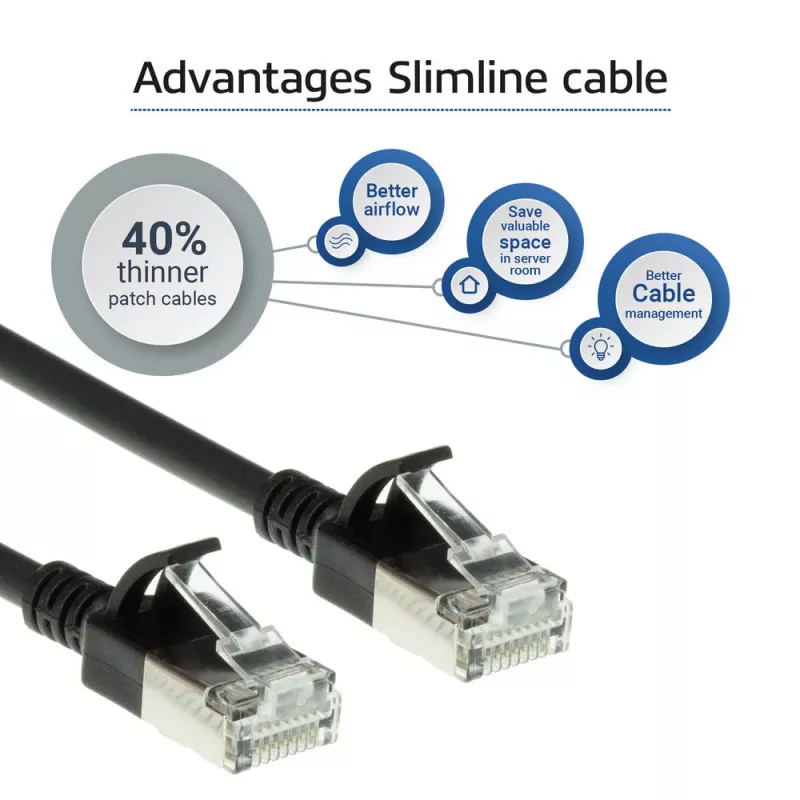 ACT zwart 10 meter LSZH U/FTP CAT6A datacenter slimline patchkabel met rastvrije RJ45-stekkers