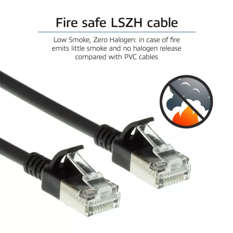 ACT zwart 10 meter LSZH U/FTP CAT6A datacenter slimline patchkabel met rastvrije RJ45-stekkers