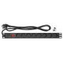 Intellinet 19 inch 1HE rackmount 8-voudige power distribution unit (PDU), EU CEE 7/3 stopcontacten, geïntegreerde 2m netkabel met EU CEE 7/7 stekker, 16 A, aan/uit-schakelaar, horizontale montage, aluminium, zwart