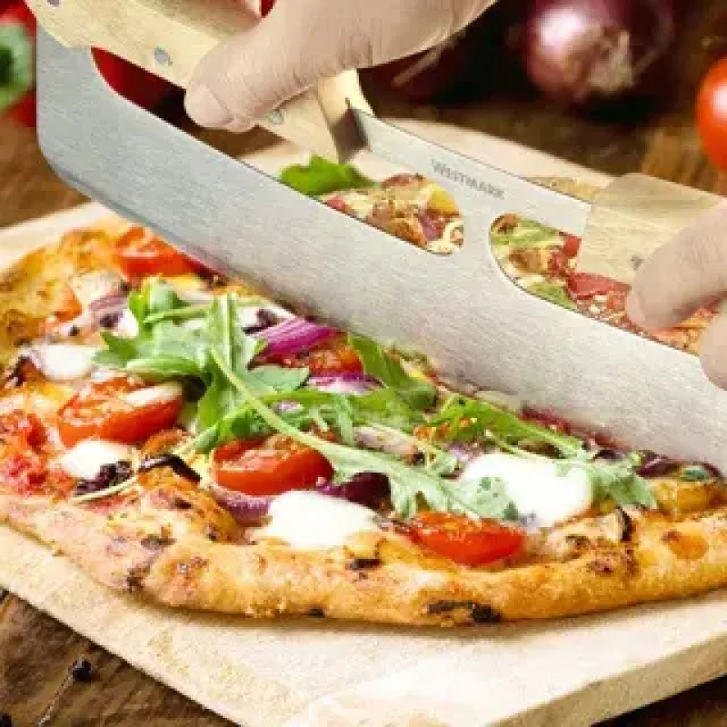 Westmark Pro 13262260 pizzasnijder, roestvrij staal, hout, zilver/bruin