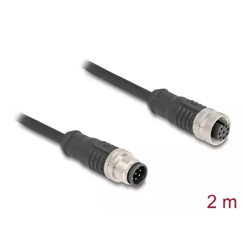 Netwerkkabel DeLOCK M12 kabel A-gecodeerd 8-polig stekker naar bus Cat5e 2 m zwart