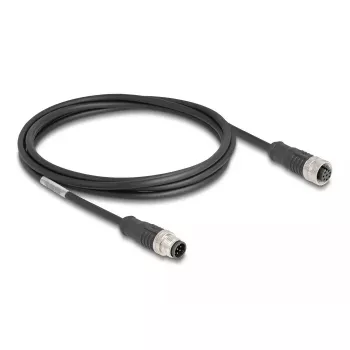 Netwerkkabel DeLOCK M12 kabel A-gecodeerd 8-polig stekker naar bus Cat5e 2 m zwart