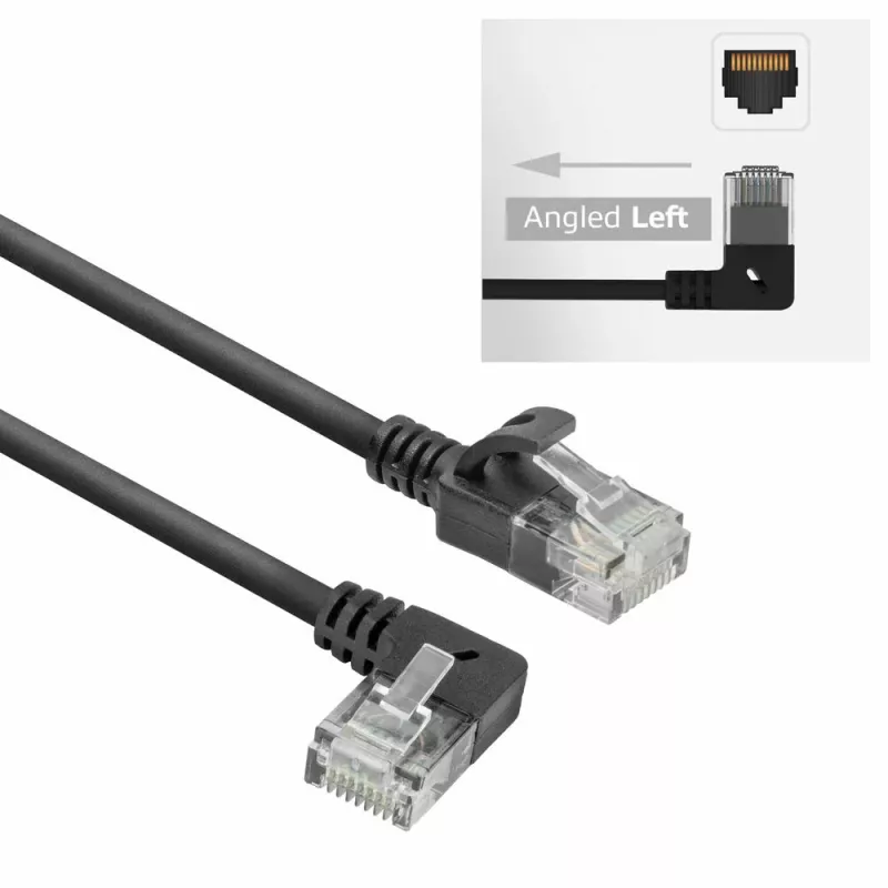 ACT zwart 5 meter U/UTP CAT6A LSZH slimline patchkabel met RJ45-stekkers 90° haaks links naar recht