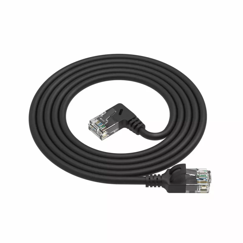 ACT zwart 1 meter U/UTP CAT6A LSZH slimline patchkabel met RJ45-stekkers 90° haaks naar recht