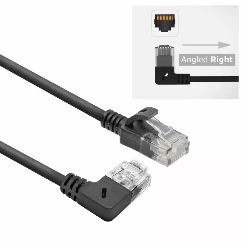 ACT zwart 1 meter U/UTP CAT6A LSZH slimline patchkabel met RJ45-stekkers 90° haaks naar recht